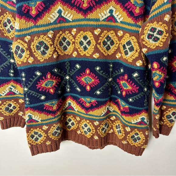 Vintage Paul Harris Brown Navy Boho Folk Tapestry Knit Sweater Small Indie 90s - Picture 6 of 9